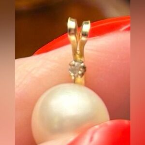 14 KT YELLOW Gold PENDANT w/Natural PEARL AND NATURAL DIAMOND & 14 KT GOLD CHAIN